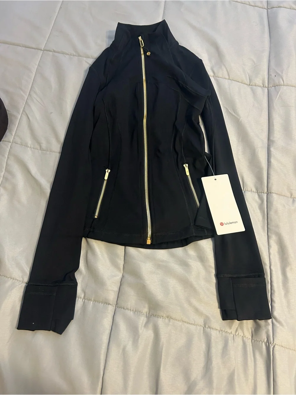 lululemon athletica Black Bomber-Style Zip Jacket with Gold Hardware